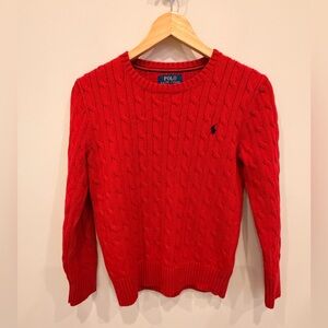 Polo Ralph‎ Lauren Boys Red Cable Knit Sweater M 10–12 Classic Cotton Crewneck